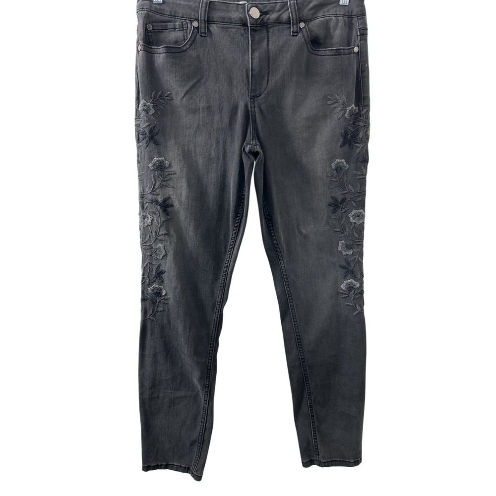 Seven7 Floral Embroidered Skinny Jeans 34 Faded Black High Rise Boho Grunge
